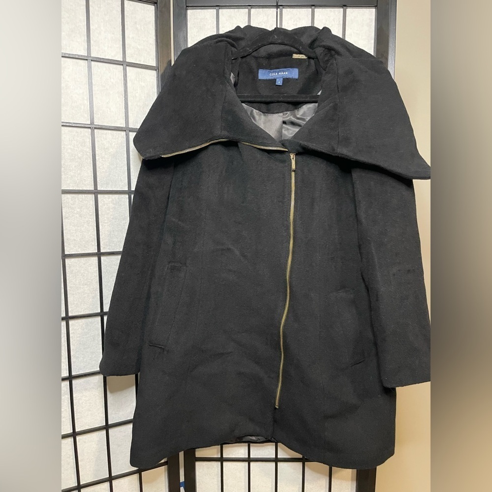 Cole Haan Black Asymmetrical Signature Wool Blend Jacket Size 6